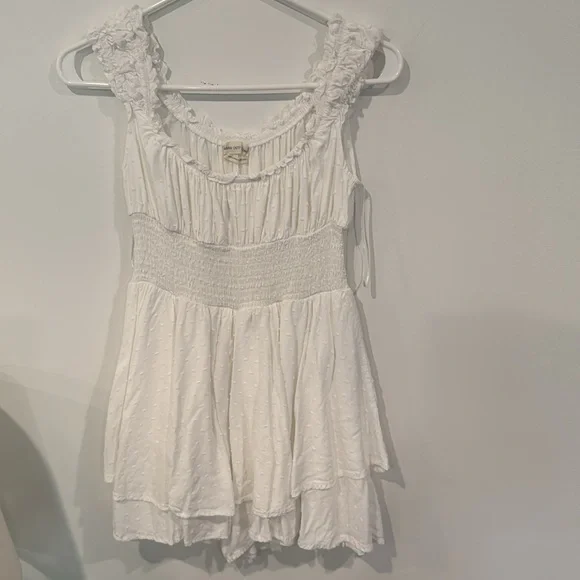 URBAN OUTFITTERS Rosie Smocked Tiered Ruffle Romper In White - Picture 2 of 5